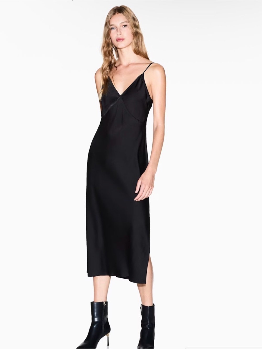 Armani Exchange Black SatinDress Midi V-Neck A-Line Slip Sz 12 NEW Party